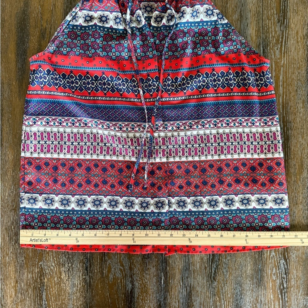 Collective Concepts Women’s Red and Blue Patterned Button Down Halter Top Size M - Picture 5 of 8